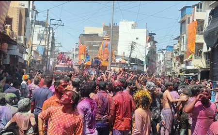 रतलाम : रंगारंग गेर में बड़ी संख्या में शामिल हुए शहरवासी : फायरफाइटर से उड़ाया रंग गुलाल : रानी जी का मंदिर क्षेत्र से हुई रंगारंग गेर की शुरुआत