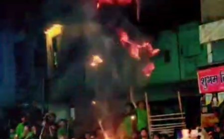 मोहर्रम के जुलूस के दौरान करतब दिखाते समय  जलाया हिंदू राष्ट्र का बैनर : आक्रोशित लोगों ने किया चक्काजाम : 4आरोपी गिरफ्तार