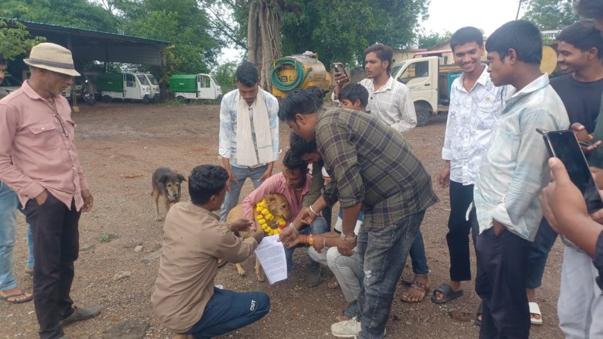 मुख्य नगर पंचायत अधिकारी के नहीं मिलने पर पार्षदों ने कुत्ते को सौपा ज्ञापन : समस्याओ के निराकण की मांग को लेकर गए थे नगर पंचायत कार्यालय