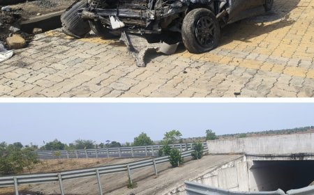 8 लेन एक्सप्रेस-वे पर दर्दनाक हादसा: खाई में गिरी कार : 14 वर्षीय किशोरी की मौत : माता-पिता समेत 4 घायल