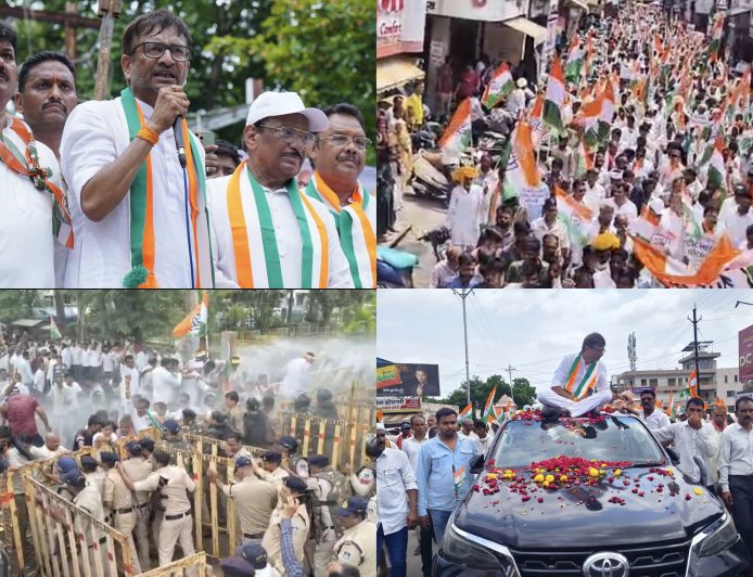 महंगाई और किसान समस्याओं को लेकर कांग्रेस का जनआक्रोश प्रदर्शन : बैरिकेड्स तोड़े, पानी की बौछारों के बीच डटे रहे कार्यकर्ता