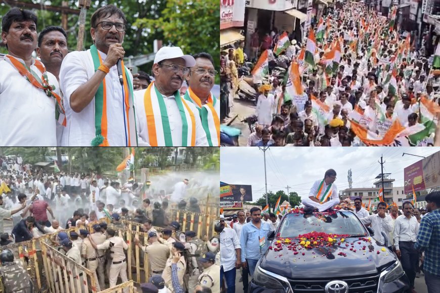 महंगाई और किसान समस्याओं को लेकर कांग्रेस का जनआक्रोश प्रदर्शन : बैरिकेड्स तोड़े, पानी की बौछारों के बीच डटे रहे कार्यकर्ता