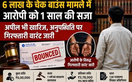 6 लाख के चेक बाउंस मामले में आरोपी को 1 साल की सजा : अपील भी खारिज : अनुपस्थिति पर गिरफ्तारी वारंट जारी