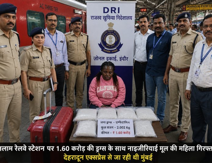 रतलाम रेलवे स्टेशन पर 1.60 करोड़ की ड्रग्स के साथ नाइजीरियाई मूल की महिला गिरफ्तार : देहरादून एक्सप्रेस से जा रही थी मुंबई