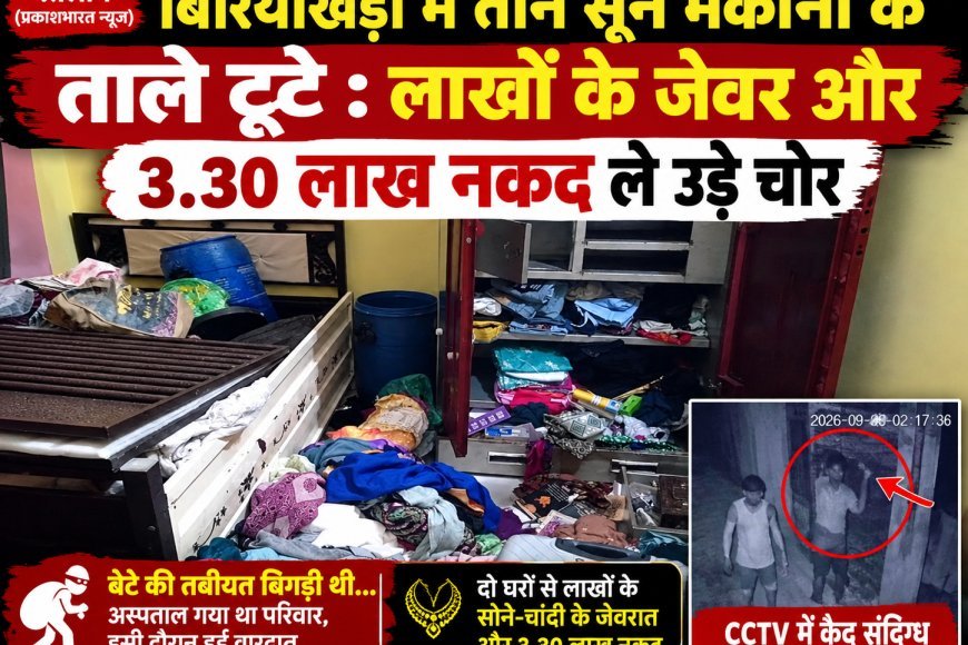 बिरियाखेड़ी में तीन सूने मकानों के ताले टूटे : लाखों के जेवर और 3.30 लाख नकद ले गए चोर : बेटी की शादी के लिए रखी रकम भी उड़ाई